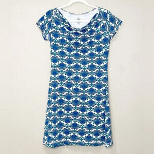 Title Nine Majestic Dress Cowl Neck Blue‎ Fleur Baroque Fanfare Print